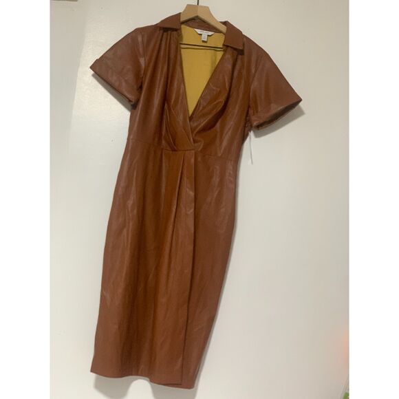 Women's Nine West Faux-Leather Midi Dress size M sleek, smooth and sophisticated - Picture 6 of 12